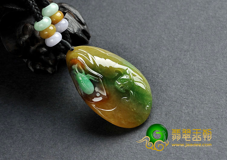糯冰种黄加绿缅甸翡翠A货富甲天下挂件