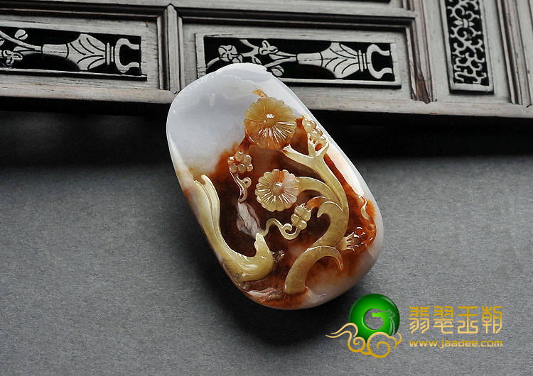 糯冰种红黄翡缅甸翡翠A货喜上眉梢挂件