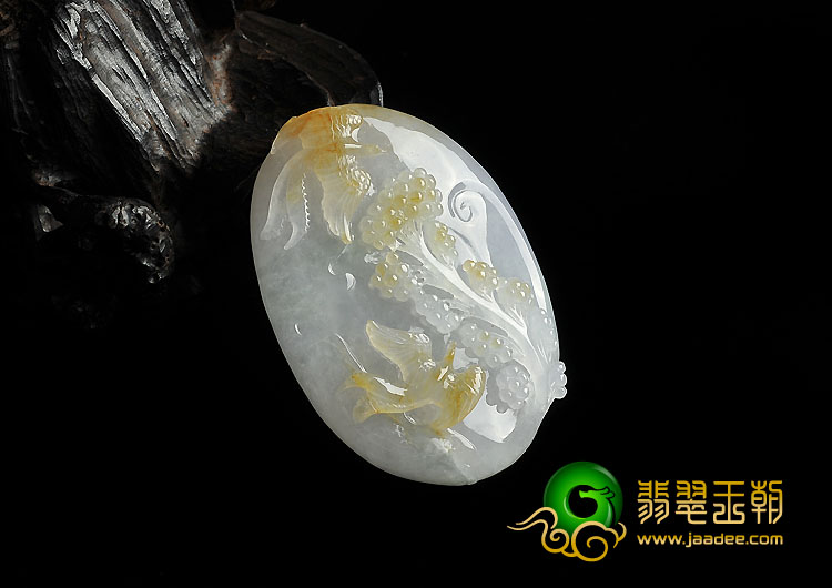 feicui糯冰种黄翡缅甸翡翠A货双喜临门挂件