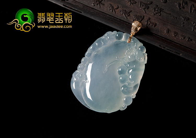 冰种晴水缅甸翡翠A货镶玫瑰金扣福瓜挂件