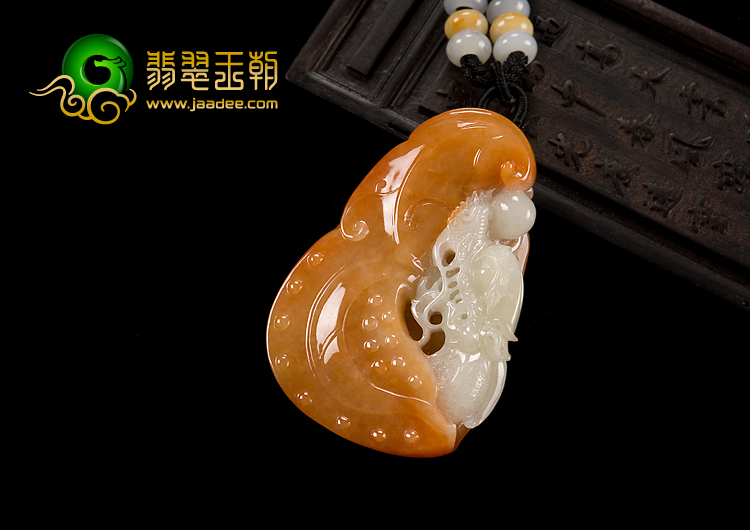 糯冰种红黄翡缅甸翡翠A货仿古龙头挂件