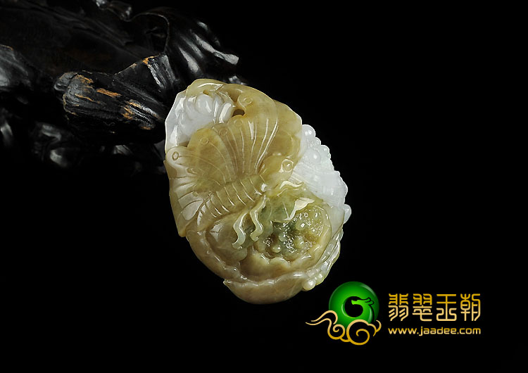 糯冰种褐翡缅甸翡翠A货蝶恋花挂件
