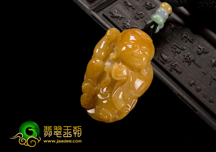 糯冰种黄翡缅甸翡翠A货招财童子挂件