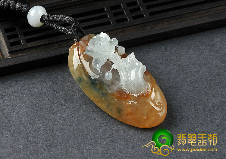 冰种红黄翡飘花缅甸翡翠A货佛手拈花挂件