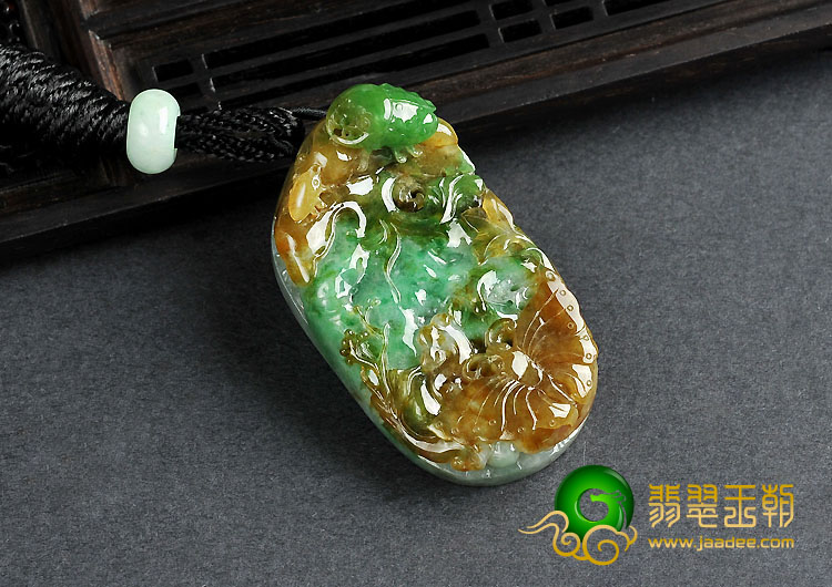 糯冰种黄加绿缅甸翡翠A货富甲一方挂件