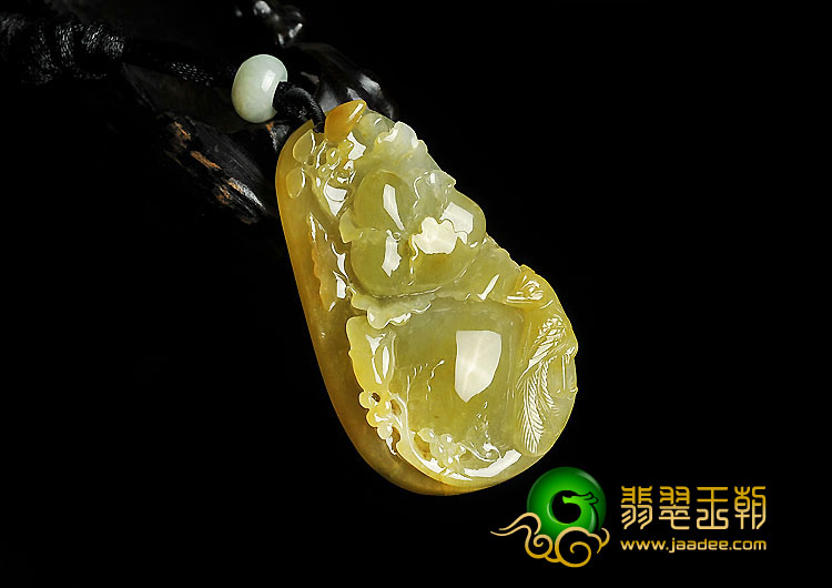 糯冰种黄翡缅甸翡翠A货花开富贵挂件