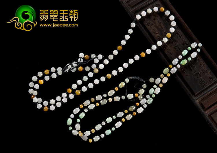 糯冰种三彩缅甸翡翠A货珠链（单价）