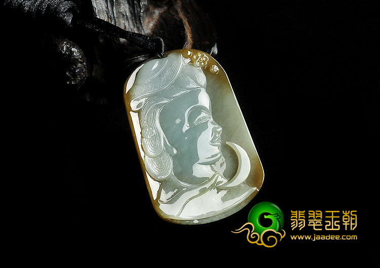 糯冰种褐黄翡缅甸翡翠A货美女头挂件