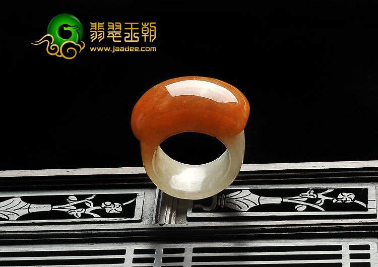 糯冰种红黄翡缅甸翡翠A货马鞍戒