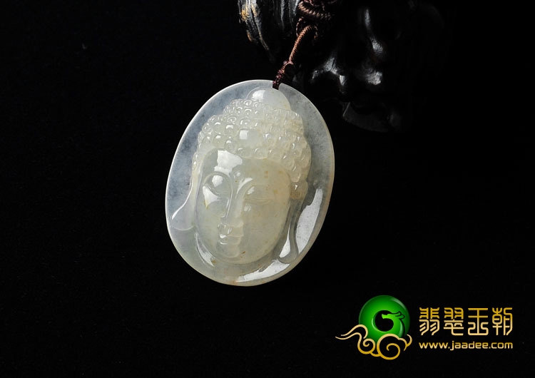 冰种略飘黄翡缅甸翡翠A货释迦牟尼挂件