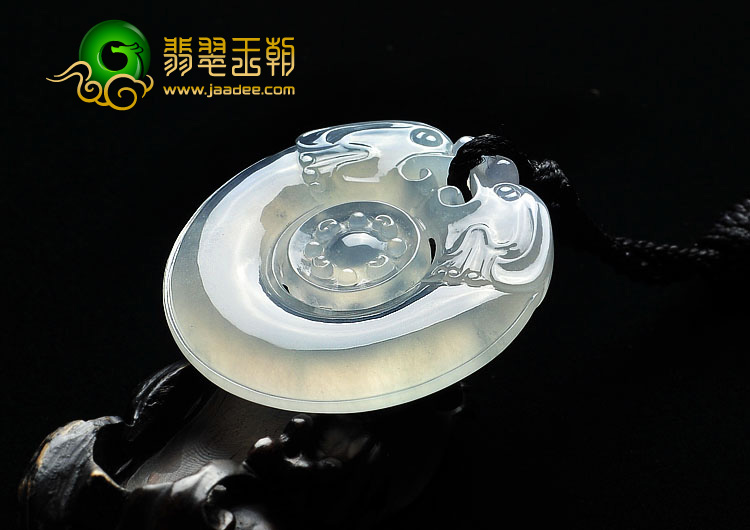 冰种淡晴水缅甸翡翠A货双龙如意挂件