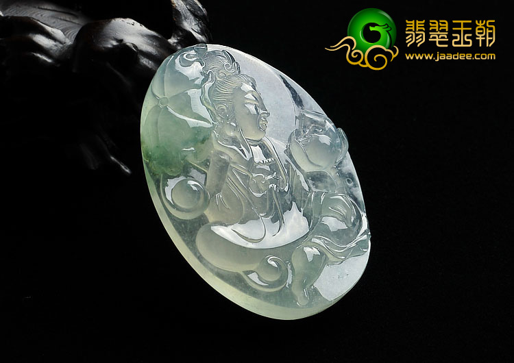 冰玻种飘花缅甸翡翠A货观音挂件