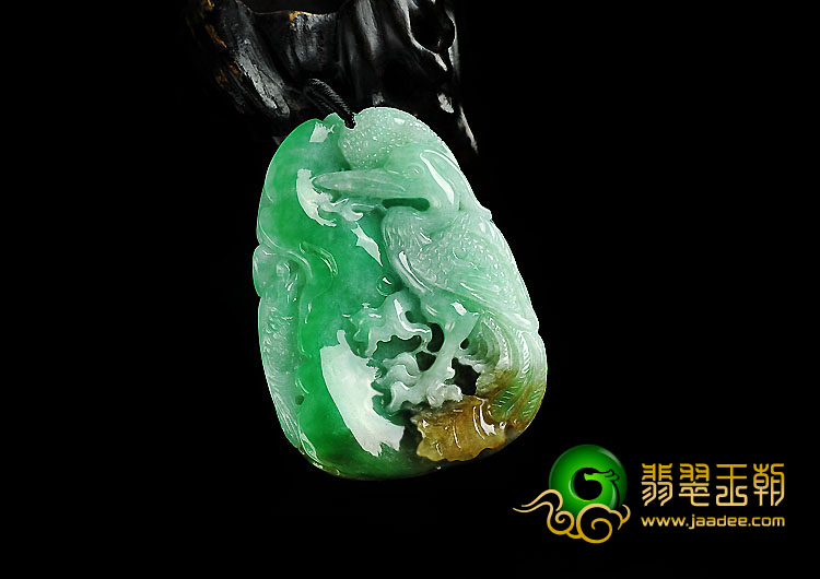 糯冰种黄加绿缅甸翡翠A货渔翁得利挂件
