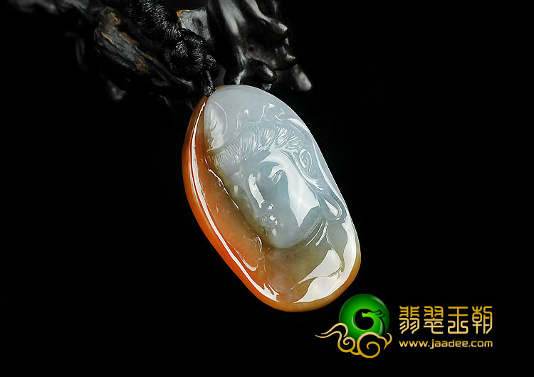 糯冰种红黄翡缅甸翡翠A货观音头挂件