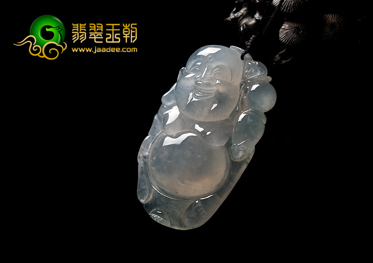 冰种晴水略飘花缅甸翡翠A货逍遥佛挂件