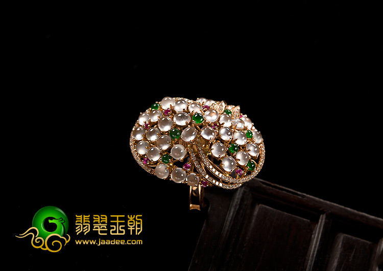 冰玻种阳绿缅甸翡翠A货镶玫瑰金美蕾缤纷胸坠戒指（真钻）