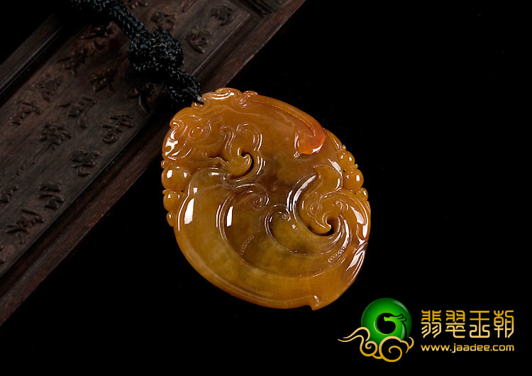 糯冰种褐黄翡缅甸翡翠A货龙凤佩挂件