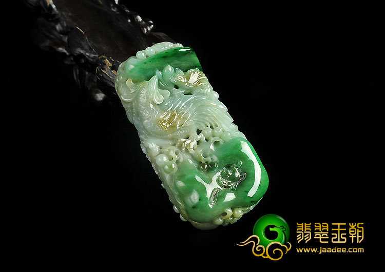 (超值推荐)糯冰种黄加绿缅甸翡翠A货凤凰如意挂件