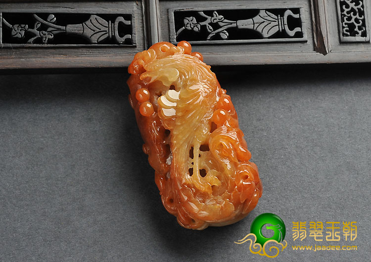 糯冰种红黄翡缅甸翡翠A货丹凤朝阳挂件