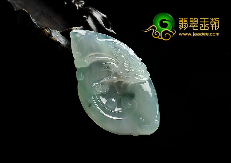 冰种晴水略飘花缅甸翡翠A货龙头如意挂件