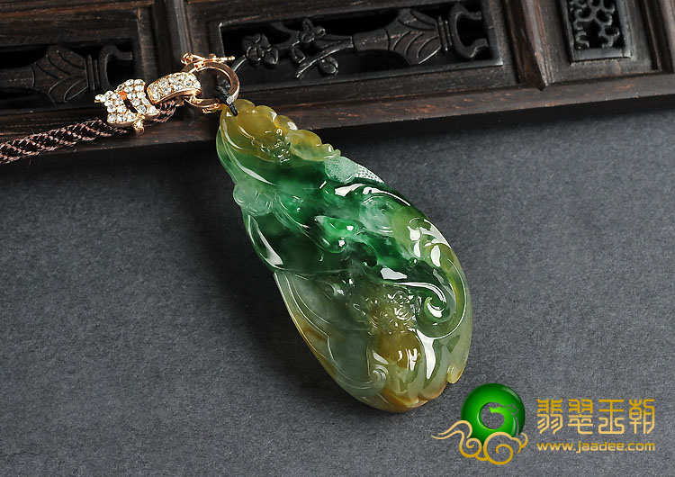 冰种黄加绿缅甸翡翠A货福从天降挂件
