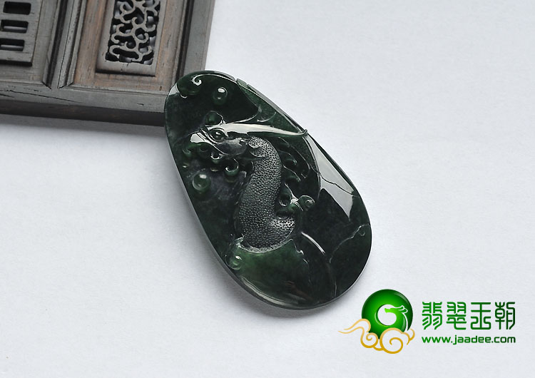 冰种墨翠缅甸翡翠A货凤牌挂件