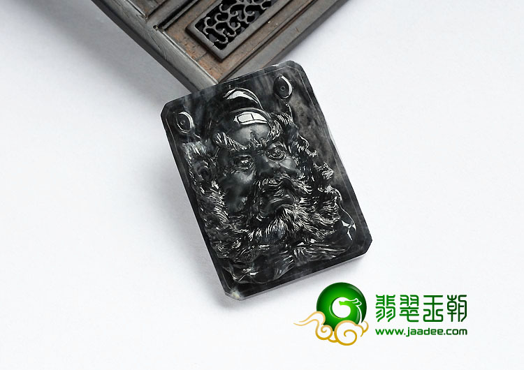冰种（乌鸡种）墨色缅甸翡翠A货钟馗挂件