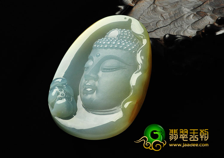 糯冰种晴水黄翡缅甸翡翠A货释迦牟尼佛挂件