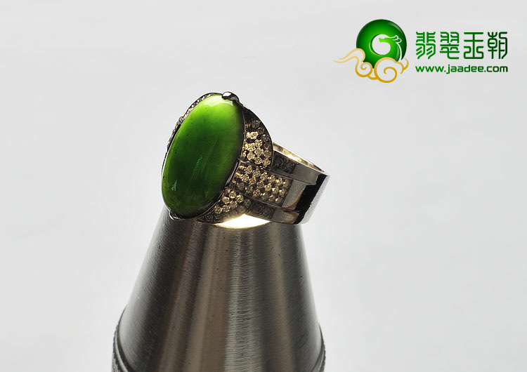 冰种墨翠缅甸翡翠A货镶白金钻石戒指