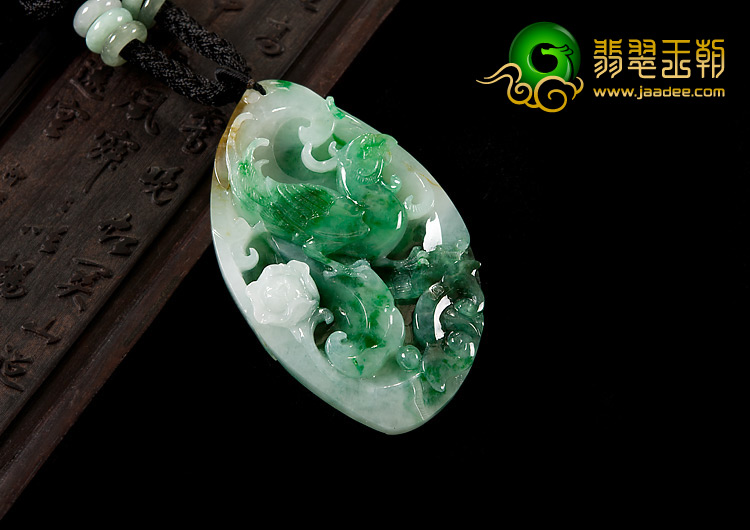糯冰种翠色略带褐黄翡缅甸翡翠A货鸟语花香挂件