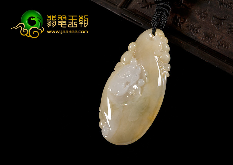 糯冰种褐黄翡缅甸翡翠A货龙头如意挂件