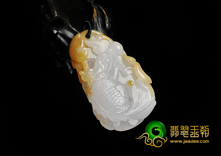 糯冰种黄翡缅甸翡翠A货龙头鱼挂件
