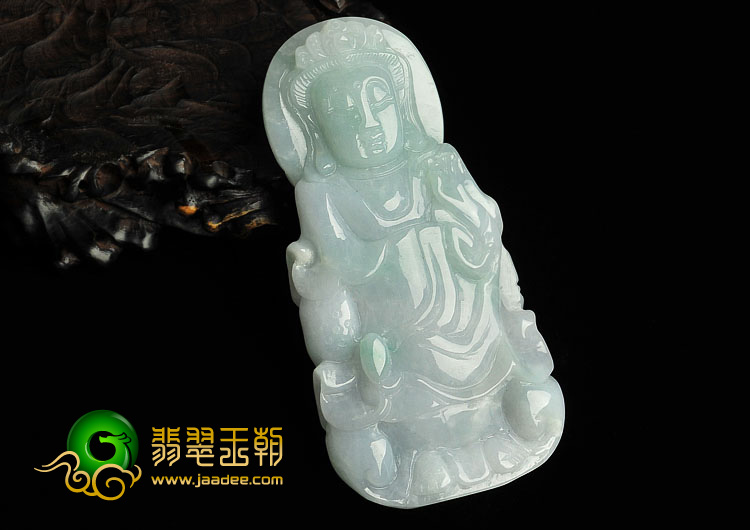 糯冰种晴水缅甸翡翠A货观音挂件