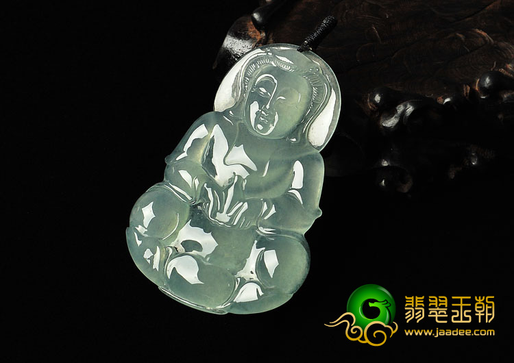 冰玻种晴水缅甸翡翠A货观音挂件