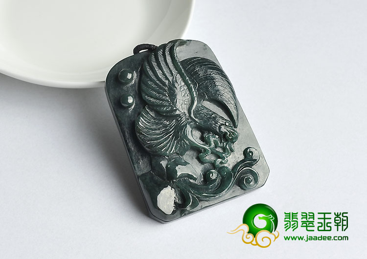 糯冰种油青缅甸翡翠A货鹏程万里挂件
