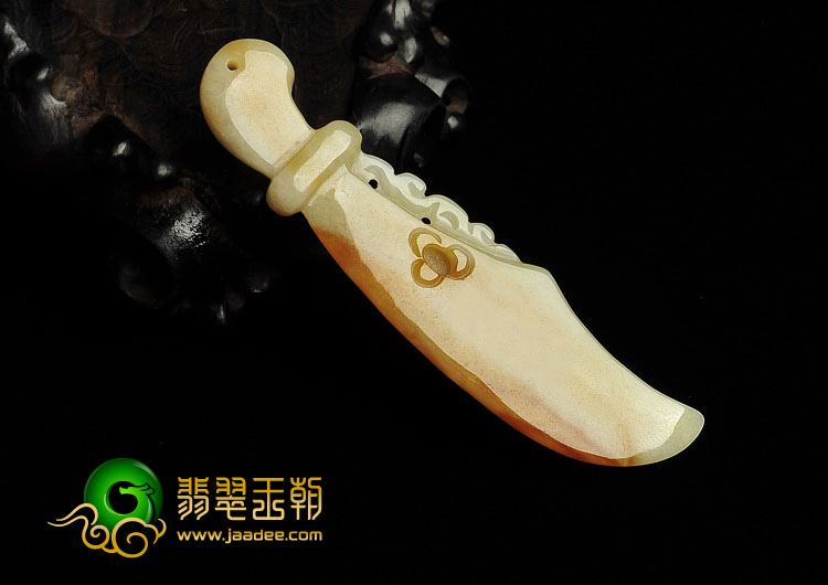 糯冰种褐黄翡缅甸翡翠A货玉刀挂件
