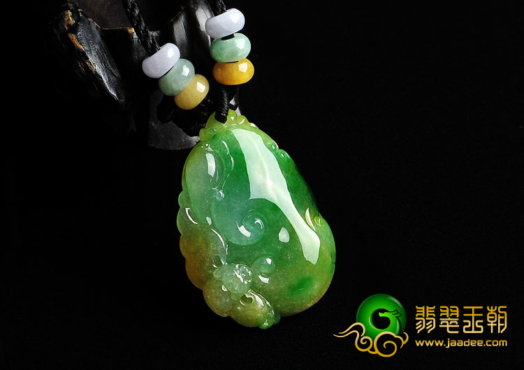 糯冰种黄加绿缅甸翡翠A货如意挂件