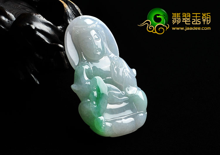 糯冰种飘翠缅甸翡翠A货观音挂件