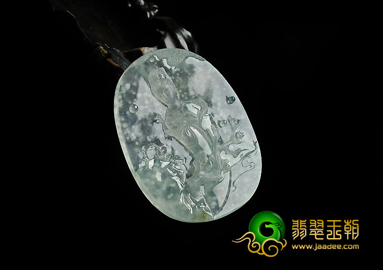 冰种飘花缅甸翡翠A货踏雪寻梅挂件