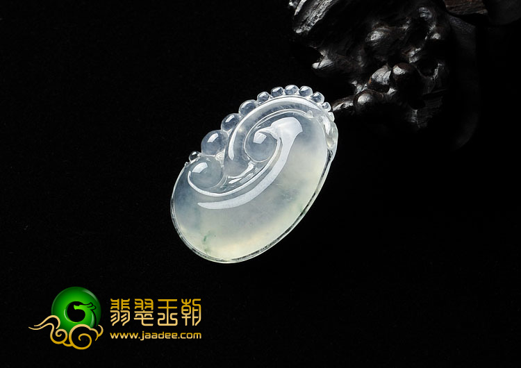 冰种飘花缅甸翡翠A货如意寿挂件