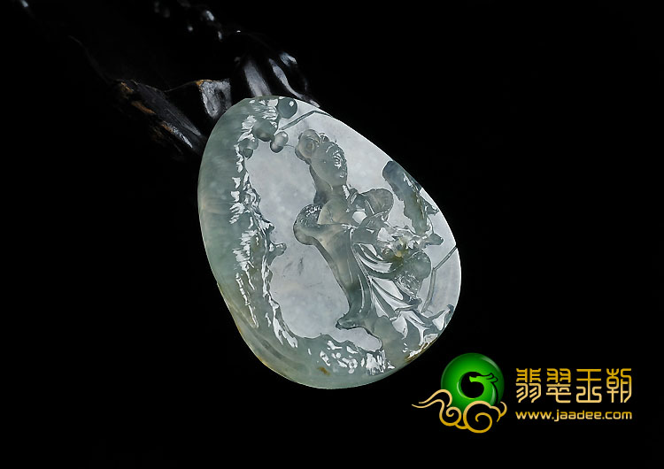 冰种晴水带黄翡缅甸翡翠A货踏雪寻梅挂件