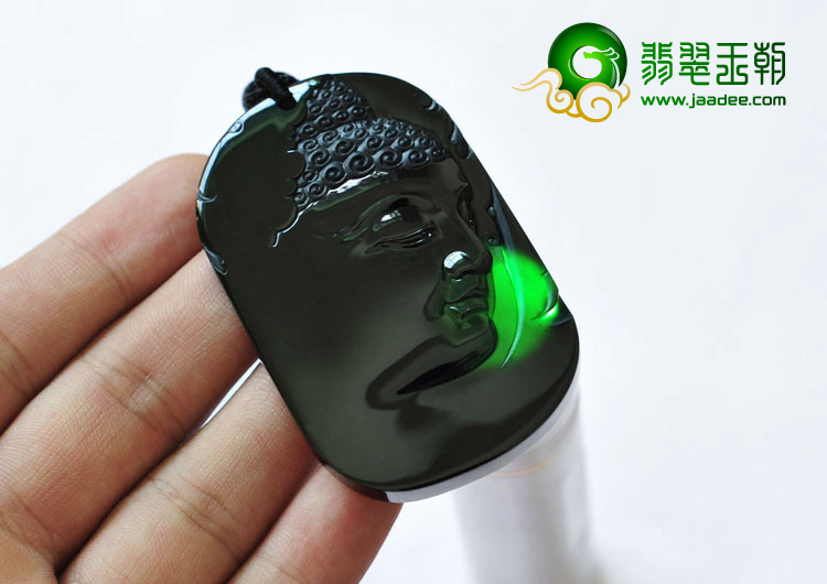 玻璃种墨翠缅甸翡翠A货释迦牟尼挂件