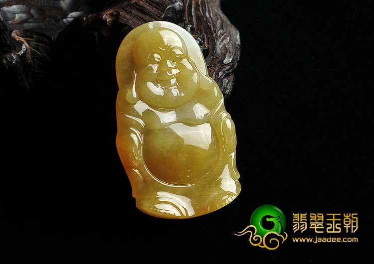 糯冰种黄翡缅甸翡翠A货玉佛挂件