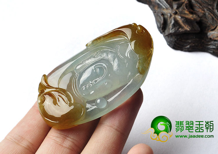 冰种褐黄翡缅甸翡翠A货观音头挂件