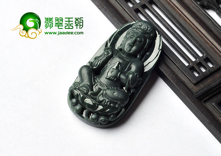 糯冰种墨翠缅甸翡翠A货观音挂件