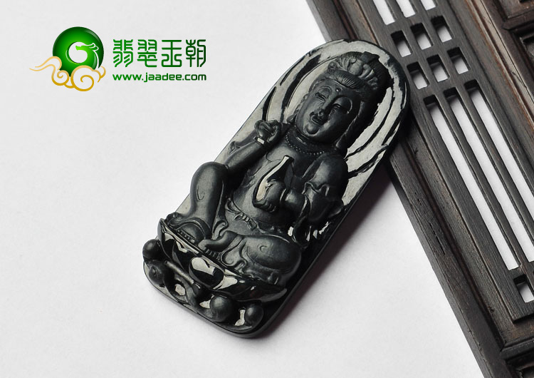 糯冰种墨翠缅甸翡翠A货观音挂件