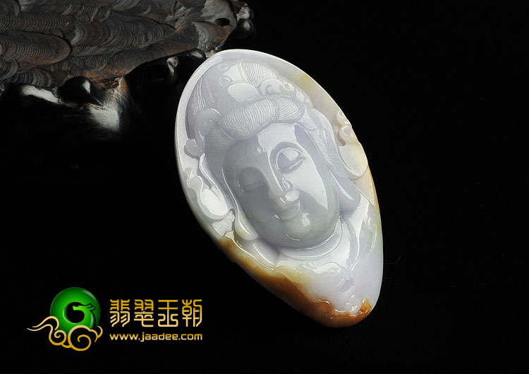 糯冰种紫罗兰黄翡缅甸翡翠A货观音头挂件