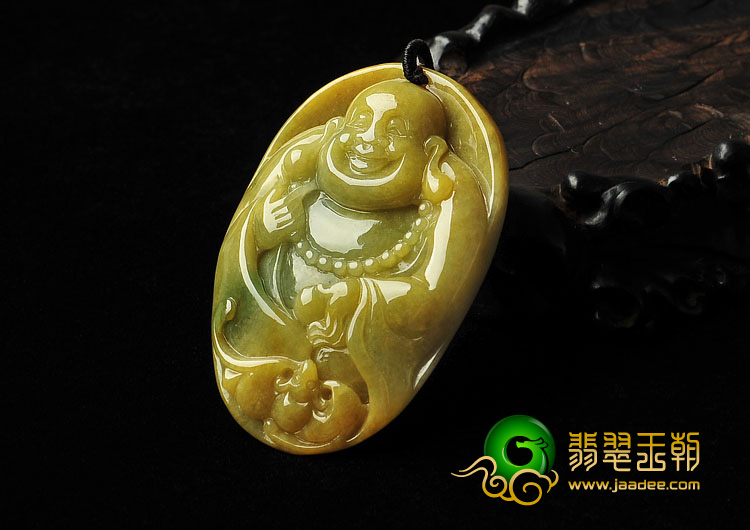 feicui糯冰种黄翡缅甸翡翠A货玉佛挂件