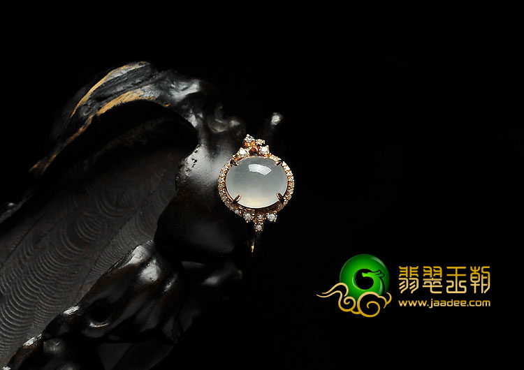 冰种缅甸翡翠A货镶玫瑰金戒指（真钻）