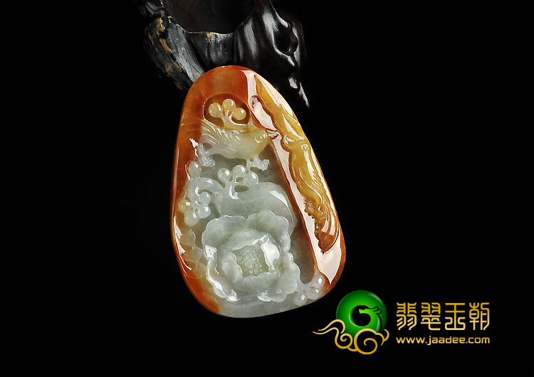 冰种红黄翡缅甸翡翠A货富贵花开挂件